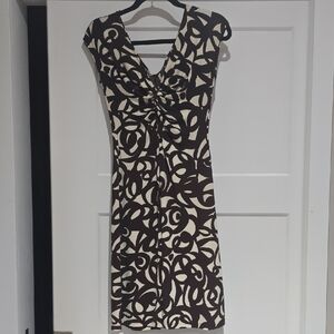 London Times Brown and Cream Swirl Midi Dress